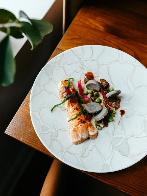 plat avec langoustine au jardin des saveurs à landerneau